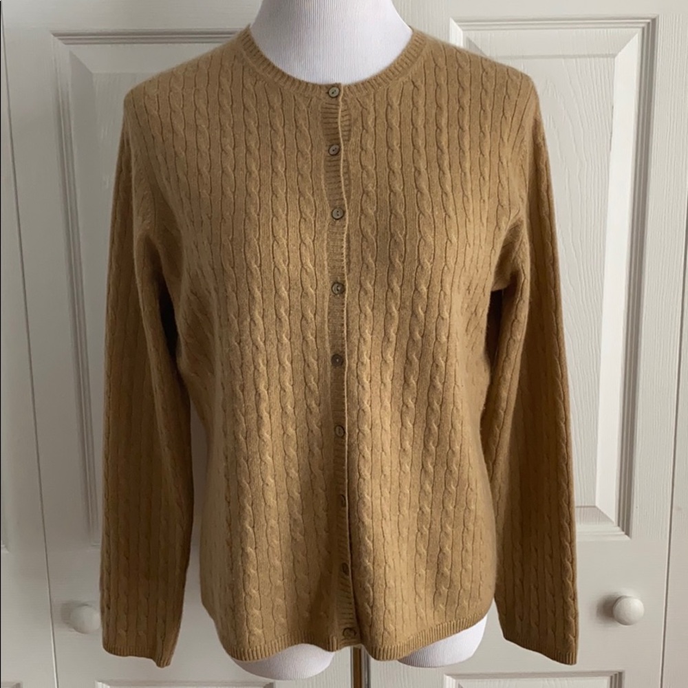 Lord & Taylor Camel Cable-Knit Button Cardigan